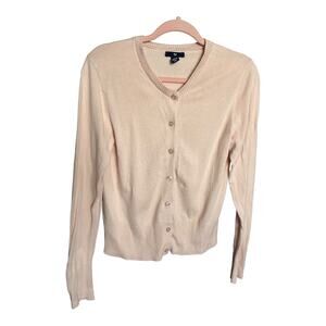 Gap light pink button up knit cardigan sweater ribbed hem 100% cotton small